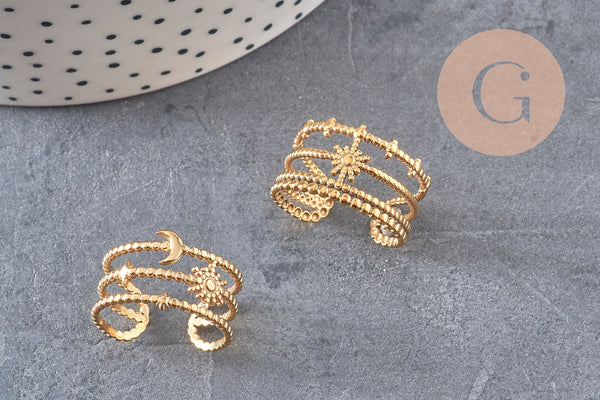 Anillo estrella ajustable en acero inoxidable 304, talla 57, x1 (G7639)