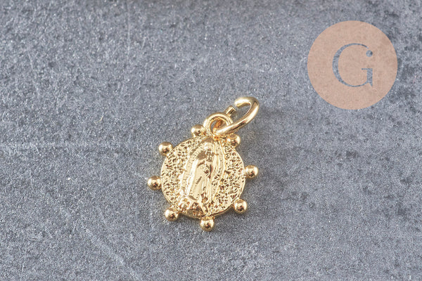 Pendentif médaille ovale Vierge Marie laiton doré 11mm,x1 (G3480)