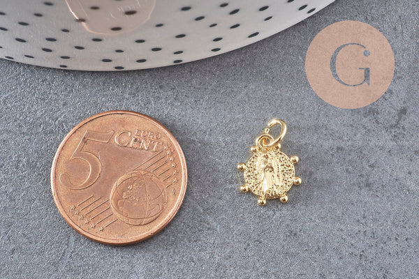 Pendentif médaille ovale Vierge Marie laiton doré 11mm,x1 (G3480)