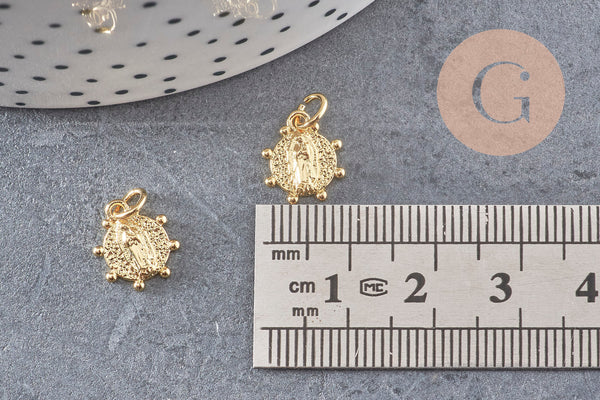 Pendentif médaille ovale Vierge Marie laiton doré 11mm,x1 (G3480)