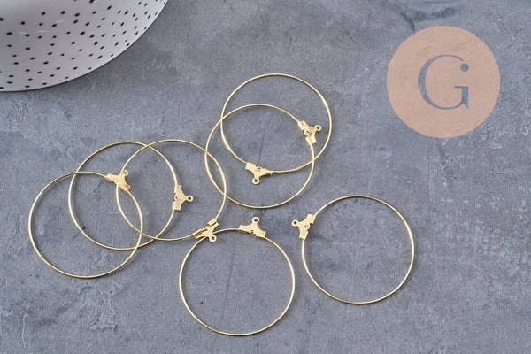 Gold-plated brass hoop earrings, 40mm, x20 (G0387)