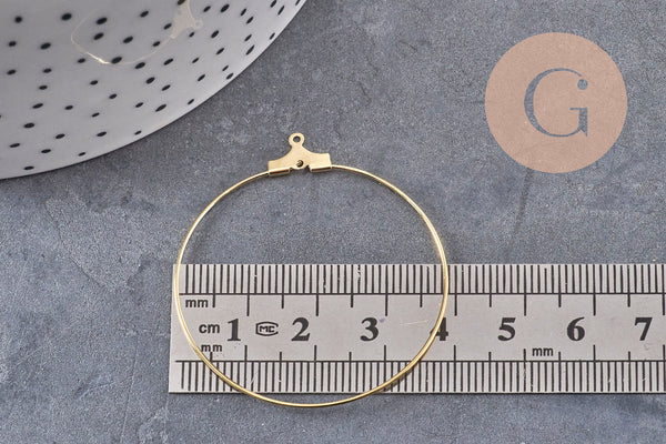 Gold-plated brass hoop earrings, 40mm, x20 (G0387)
