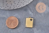 Pendentif rectangle coeur acier 304 inoxydable 304 doré à graver avec zircon 18.5mm, x1 (G11028)