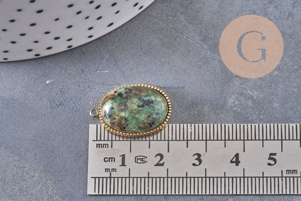 Natural stone pendant, 304 stainless steel, gold plated, 22mm, x1 VALID