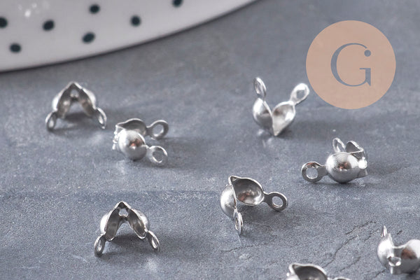 Cache-noeud chaine boule acier 304 platine avec trou 4mm, x10 (G11018)