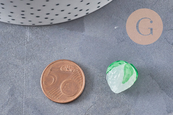 Perle fraise verre tchèque coloré 15mm, x1 ou x3 ou x5 (G10986)