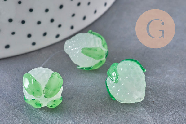 Perle fraise verre tchèque coloré 15mm, x1 ou x3 ou x5 (G10986)