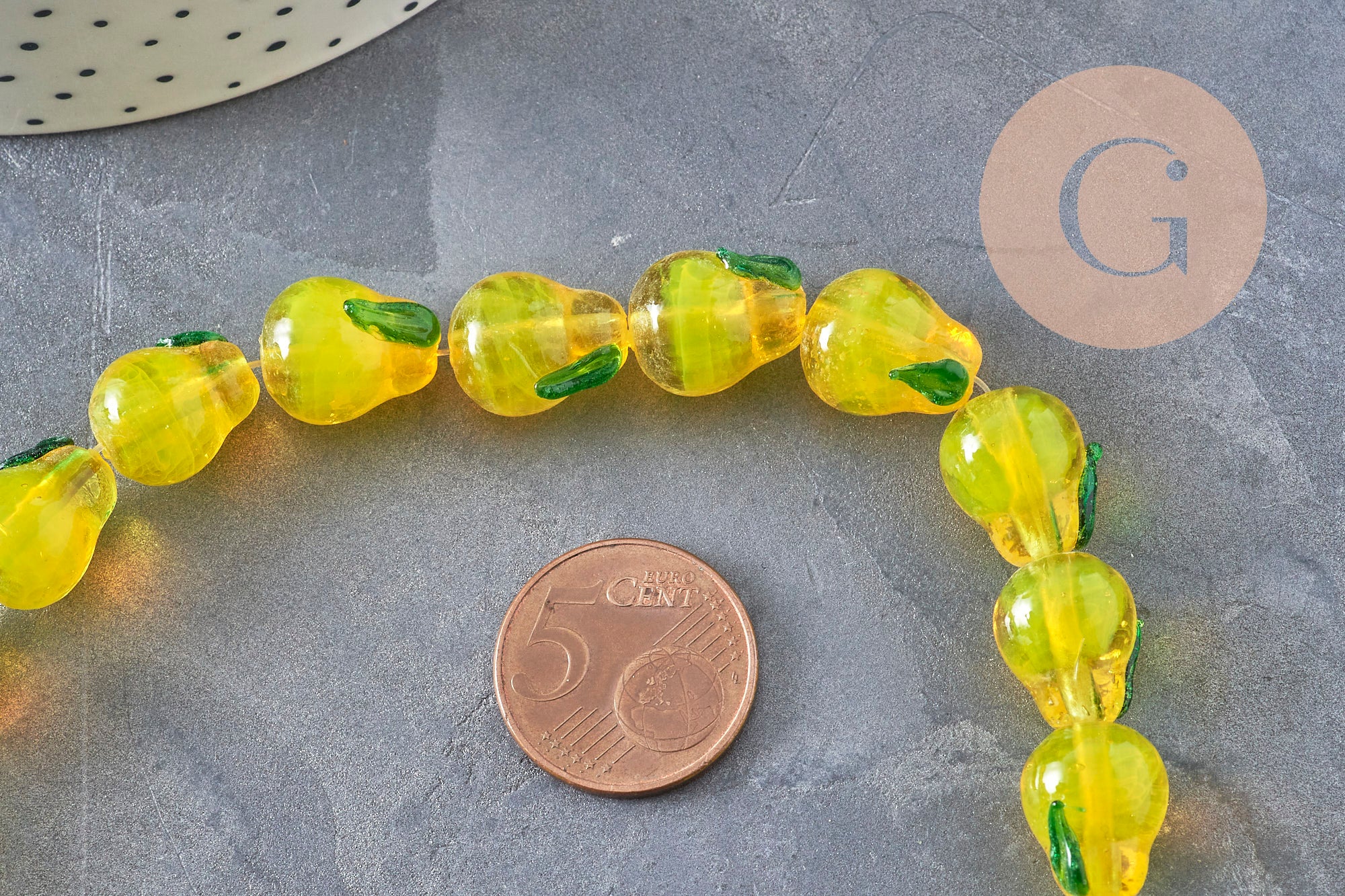 Perles Poire fruit verre tchèque artisanal 14mm, x1 fil de 28cm (G11021)
