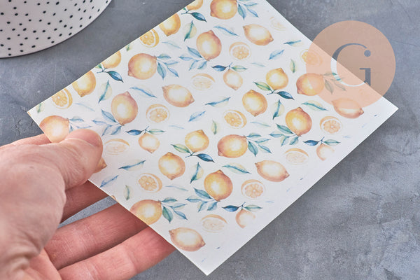 Feuille de transfert polymère – Motif Citrons aquarelle 14x10 cm, x1 (G11032)