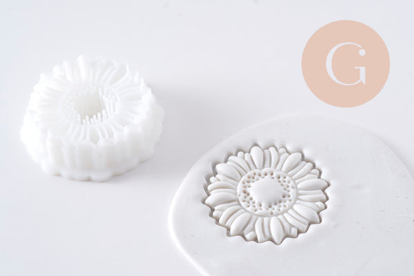 Emporte-Pièce Pâte polymère rond Fleur tournesol créole interchangeable 30mm, x1 (G10996)