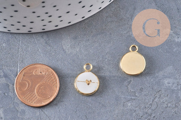 Pendentif rond petit coeur acier 304 inoxydable doré ip 8mm, x1 (G11016)