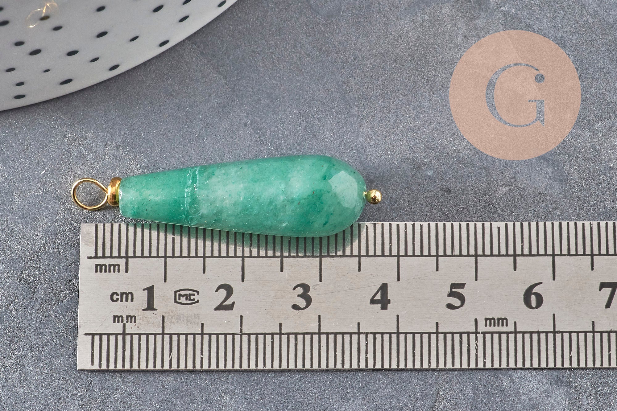 Pendentif goutte aventurine naturel laiton & acier doré 38mm, x1 (G11051)