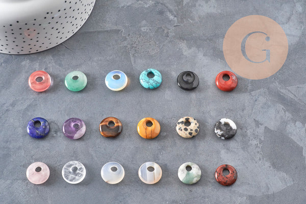 Pendentif rond avec trou pierre naturelle 18mm, x1 (G11067)