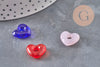 Pendentif Cœur verre artisanal coloré avec trou 14x15mm, x1 (G11039)
