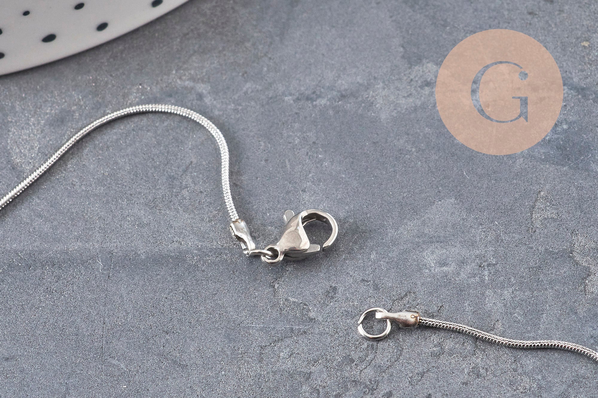 Collier Chaine serpent acier inoxydable platine 0.8mm/45.5cm, x1 (G11054)