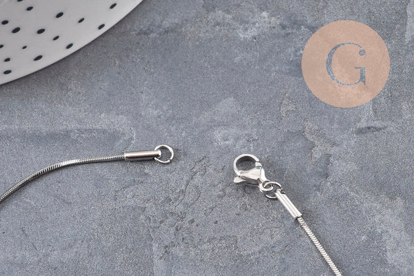 Collier chaine serpent acier inoxydable platine 1.5mm/45cm, x1 (G11065)