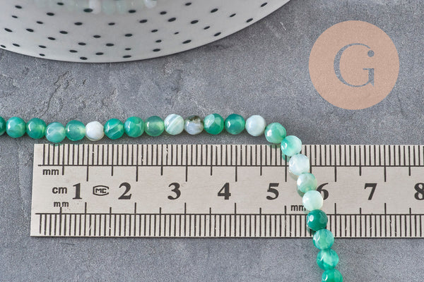 Perles Agate rayée naturelle vert facettées 4mm, x1 fil de 38cm (G11093)