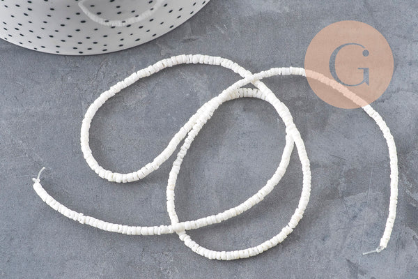 Perles heishi coquillage naturel blanc 3-4mm x1 fil de 60cm (G11092)