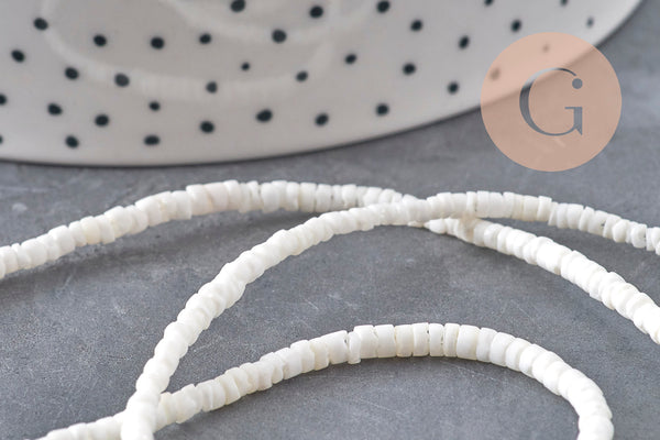 Perles heishi coquillage naturel blanc 3-4mm x1 fil de 60cm (G11092)