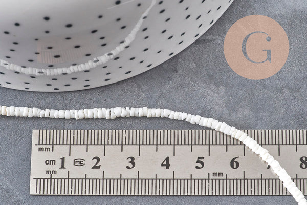 Perles heishi coquillage naturel blanc 3-4mm x1 fil de 60cm (G11092)