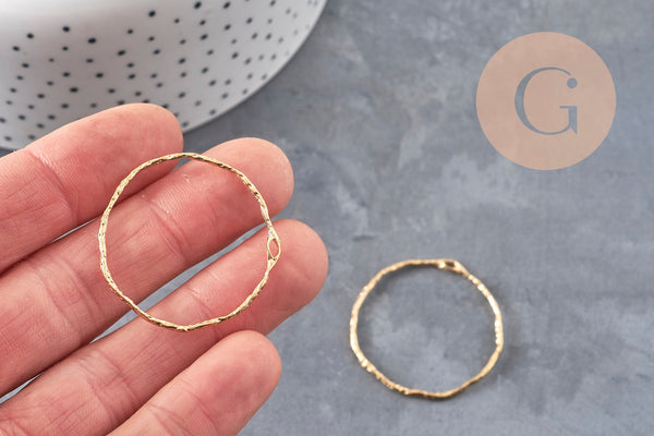 Pendentif rond laiton brut texturé 34mm, x1 (G11064)