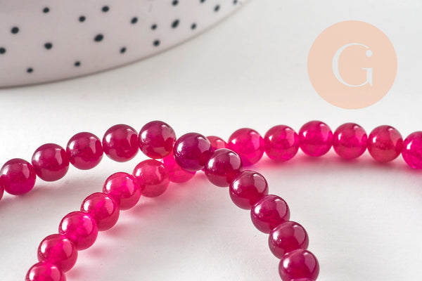 Perles rondes jade naturel rose FUCHSIA 6mm, x1 fil de 38cm (G1784)