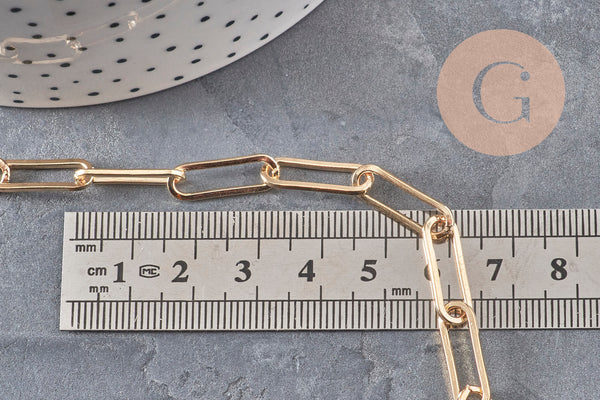 Chaine fer doré or pâle maille rectangle 18x6mm, x1 mètre (G1858)