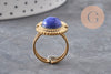 Bague réglable pierre bleue acier inoxydable doré PVD Taille 53, x1 (G11078)