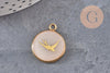 Pendentif rond motif hirondelle acier 304 inoxydable doré 16mm, x1 (G11104) VALIDE