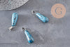Pendentif goutte agate naturelle bleu acier inoxydable platine 28mm, x1 (G11117)