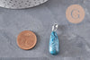 Pendentif goutte agate naturelle bleu acier inoxydable platine 28mm, x1 (G11117)