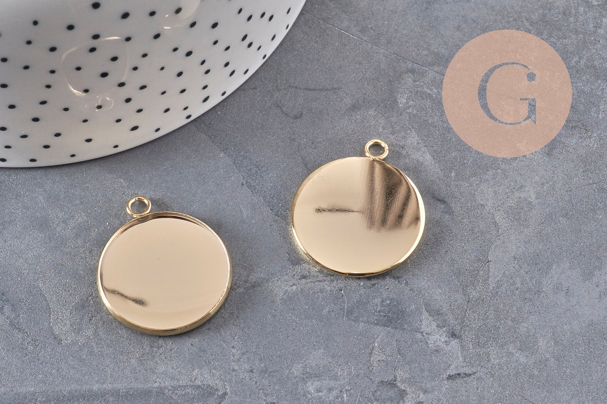 Pendentif rond support pour cabochon 25mm acier inoxydable doré, x1 (G11124)