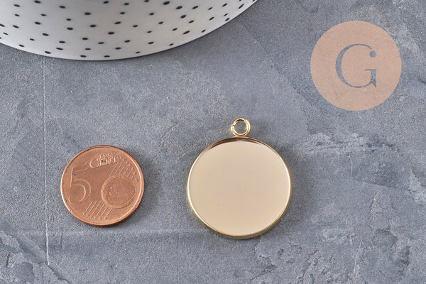 Pendentif rond support pour cabochon 25mm acier inoxydable doré, x1 (G11124)