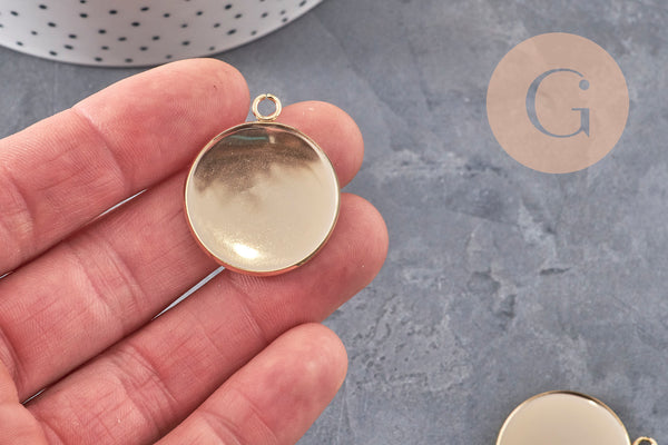Pendentif rond support pour cabochon 25mm acier inoxydable doré, x1 (G11124)