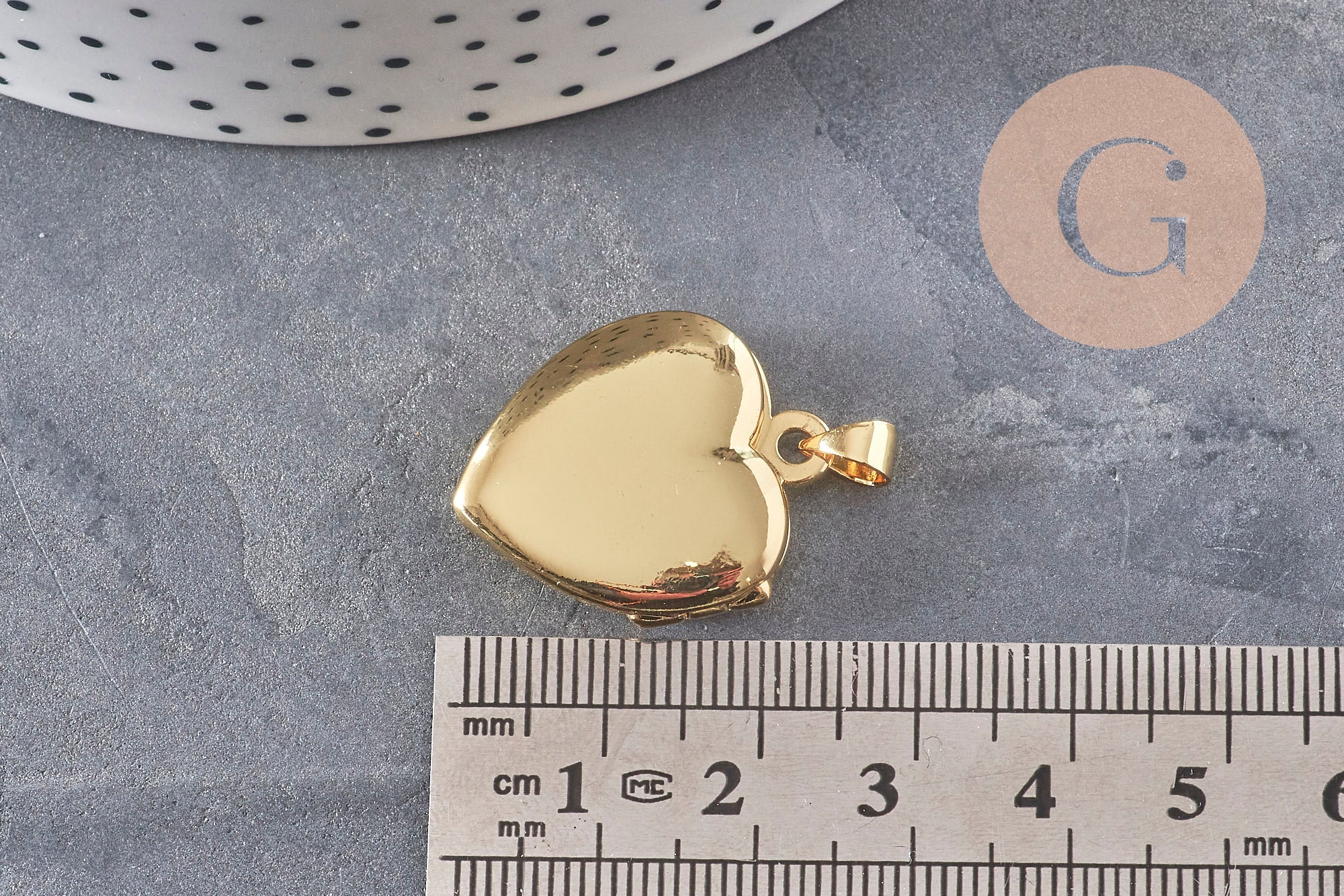 Pendentif locket cœur porte-photo laiton doré 18K 20.5mm, x1 (G11157)