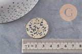 Pendentif rond jaspe dalmatien naturel laiton doré 32mm, x1 (G11123)