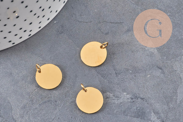 Pendentif rond acier 304 inoxydable doré IP 14mm finition Miroir, x1 (G11143)