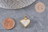 Pendentif locket rond laiton doré 18K coeur nacre naturelle 18.5mm, x1 (G11136)