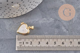 Pendentif locket rond laiton doré 18K coeur nacre naturelle 18.5mm, x1 (G11136)