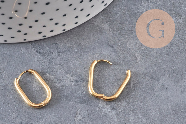 Boucles ovales créoles interchangeable acier 304 inoxydable doré IP 19mm, la paire (G11131)