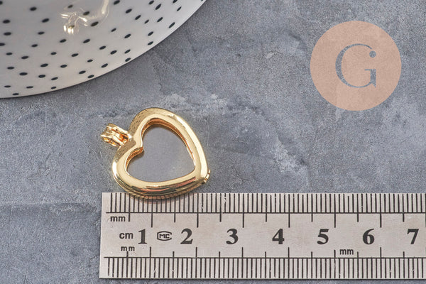 Pendentif locket cœur vitrine laiton doré 16K 26mm (G11141)