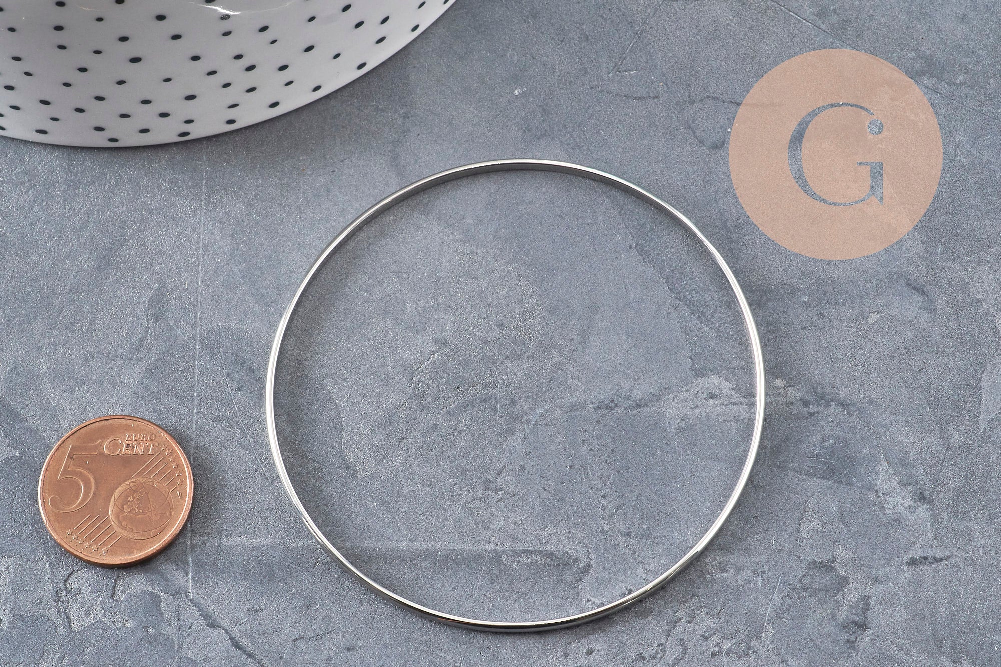 Bracelet jonc lisse acier 304 inoxydable platine 65mm, x1 (G11150)
