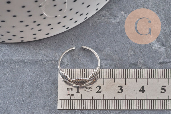 Bague réglable coquillages acier platine 304 inoxydable, x1 (G11151) VALIDE