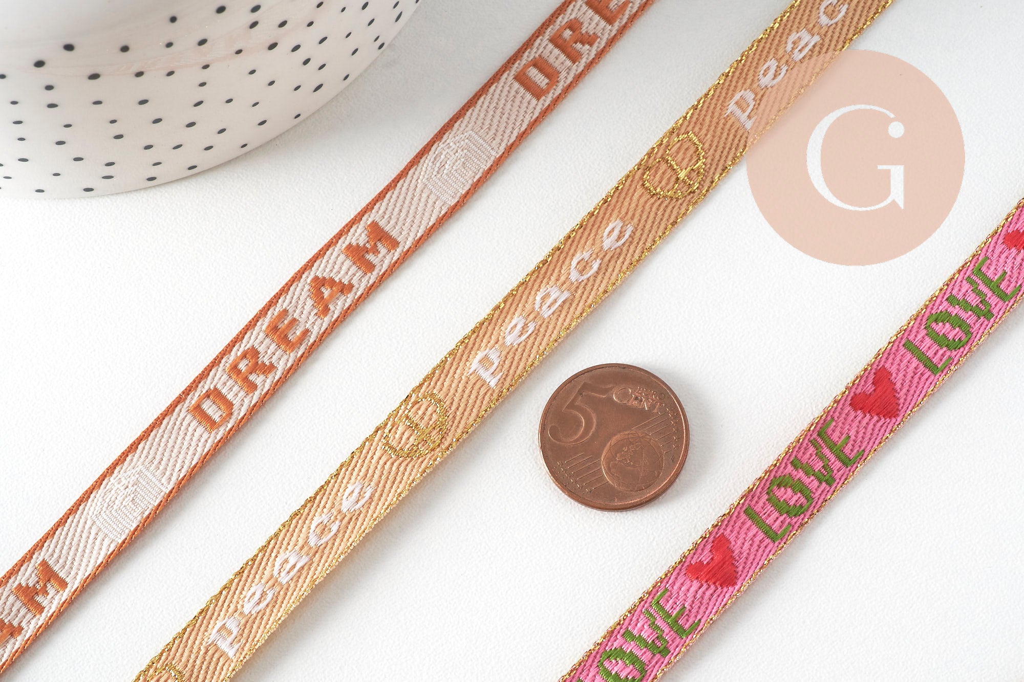 10mm embroidered ribbon, x1 meter (G11160) VALID