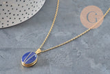 Collier pendentif locket bleu personnalisable acier 304 inoxydable doré, x1 (G11162)