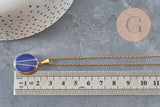 Collier pendentif locket bleu personnalisable acier 304 inoxydable doré, x1 (G11162)