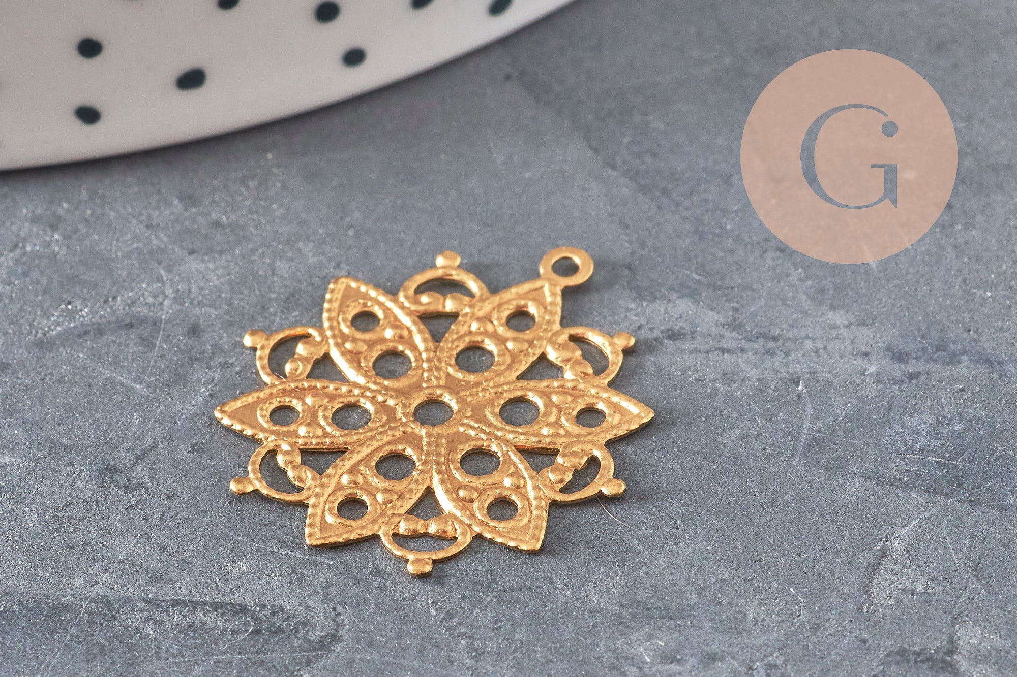 Pendentif estampe rosace rond laiton brut 26mm, x2 (G10166)