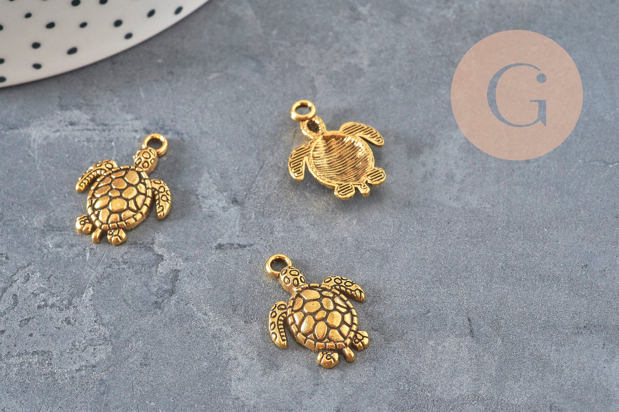 Breloque tortue zamac doré 23mm, x5 (G11229)