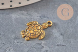 Breloque tortue zamac doré 23mm, x5 (G11229)