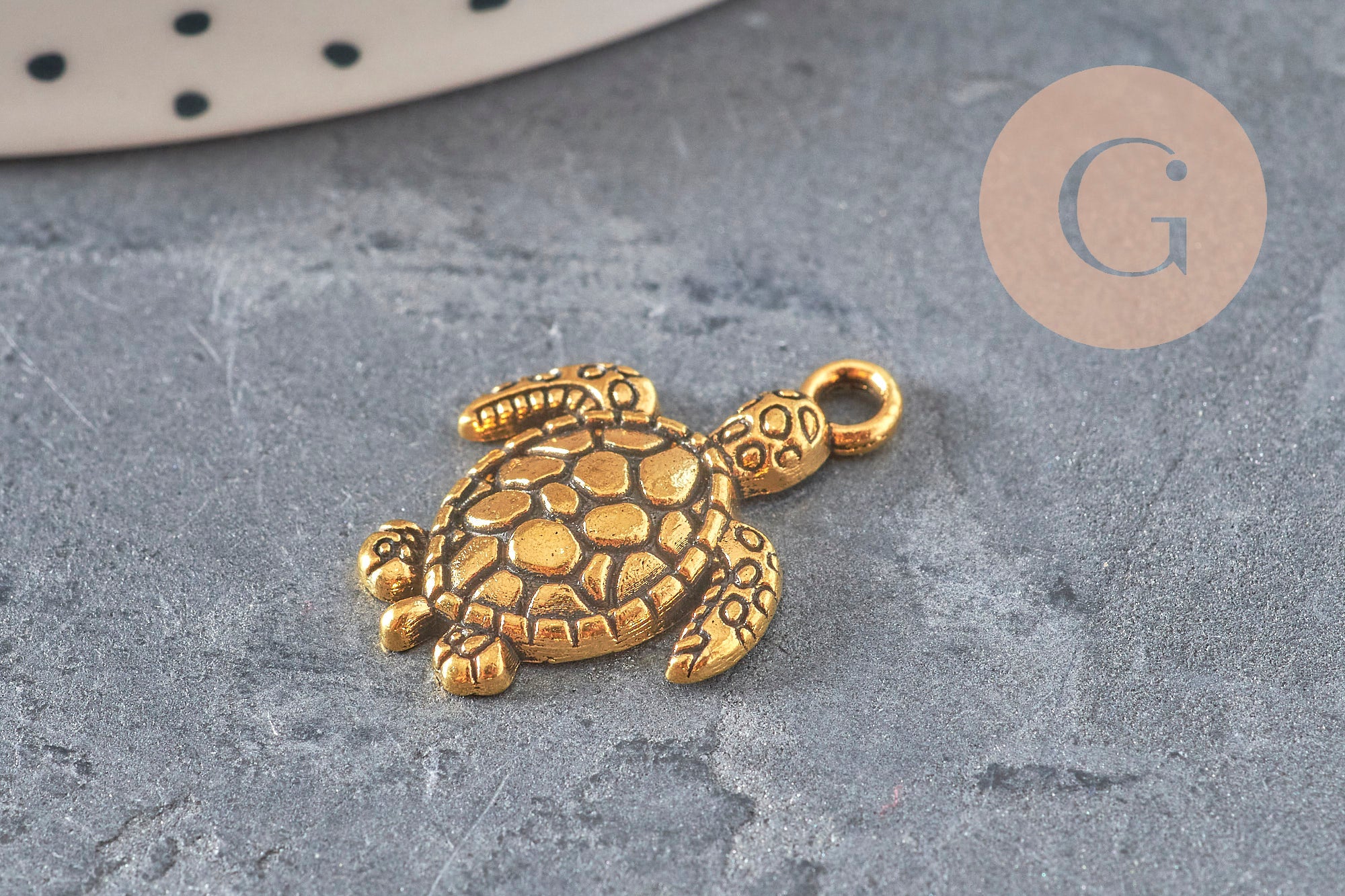 Breloque tortue zamac doré 23mm, x5 (G11229)